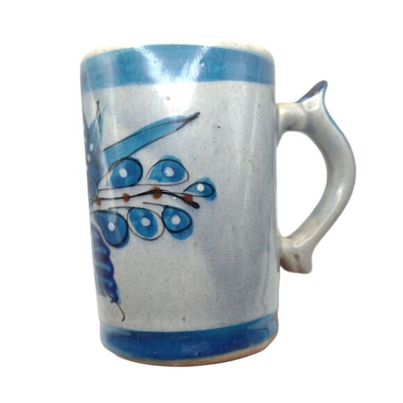 Vintage Art Pottery Coffee Mug Stein With Handle Blue Bird Tonala Mexico 4.5" - Picture 2 of 11